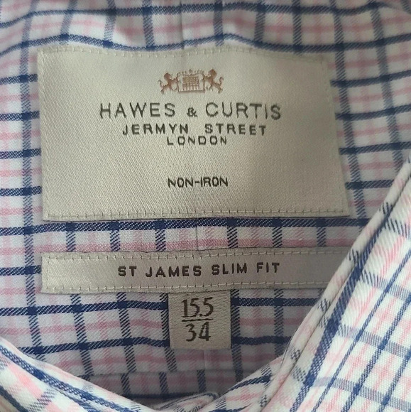 🇬🇧HAWES & CURTIS Dress Shirt, Pink Navy Plaid, Like New! - Picture 8 of 11